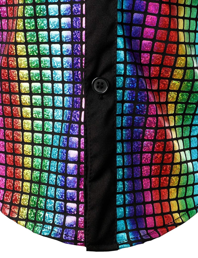 JOGAL Boy's Dress Shirt Sequins Button Down Shirts 70s Disco Party Costume 8 Multicolour - Image 5